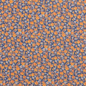 Šifón Vzor millefleurs (drobné kvítky) – indigová/oranžová, 