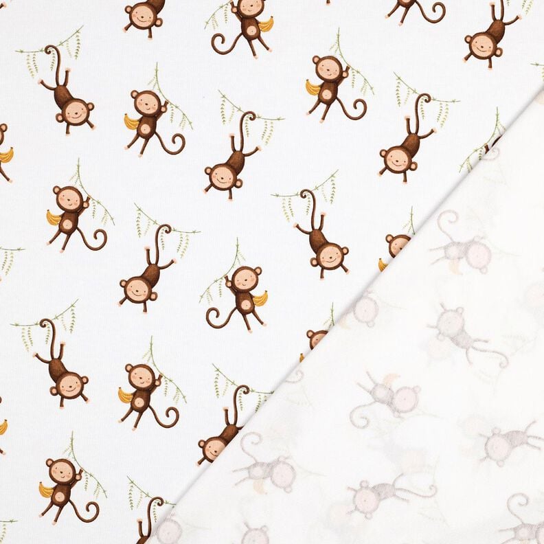 GOTS Bavlněný žerzej Opice v džungli digitální potisk | Poppy Fabrics – bílá/tmavě hnědá,  image number 3