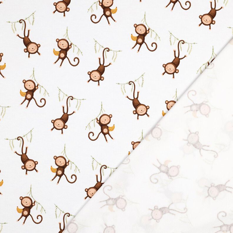 GOTS Bavlněný žerzej Opice v džungli digitální potisk | Poppy Fabrics – bílá/tmavě hnědá, image number 3