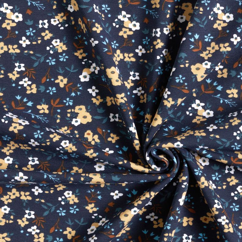 Bavlněný žerzej Vzor millefleurs (drobné kvítky) – noční modrá,  image number 3