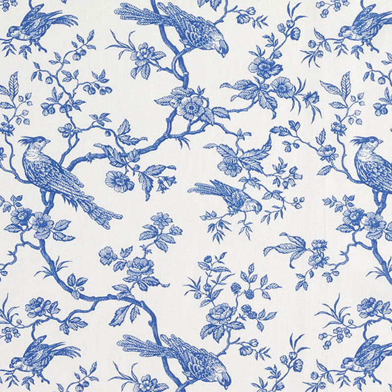 Bavlněná látka Kreton Ptáci – královská modr/vlněná bílá,  image number 1