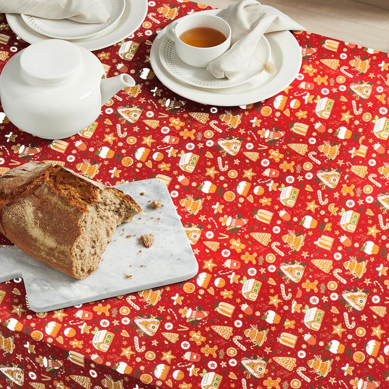 Bavlněná látka Popelín Perník – karmínově červená/hořčicove žlutá,  image number 7