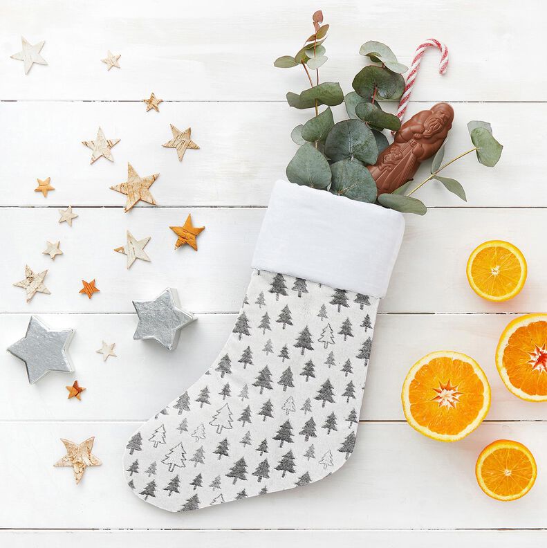 Dekorační látka Žakár Třpytivé jedle – antracitová/stříbrná,  image number 5