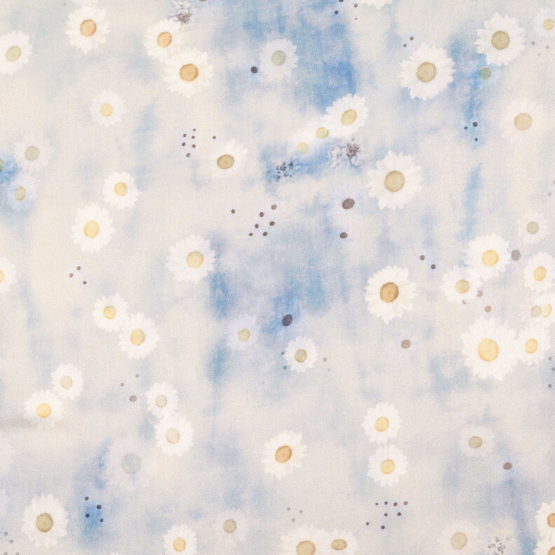 Strečový satén kopretinová batika – přírodni/světle modra,  image number 6