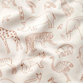 Francouzské froté letní teplákovina kreslená safari zvířata – světle béžová, 