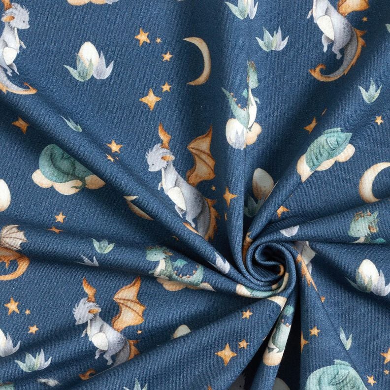 Francouzské froté letní teplákovina Roztomilí draci digitální potisk – modrošedá,  image number 3