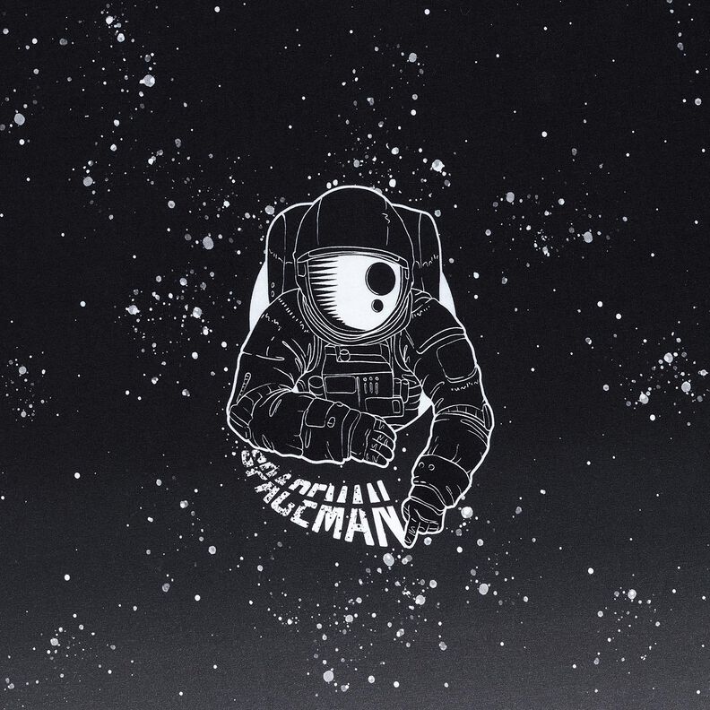 Francouzské froté Panel Spaceman | Glitzerpüppi – černá/bílá, image number 7