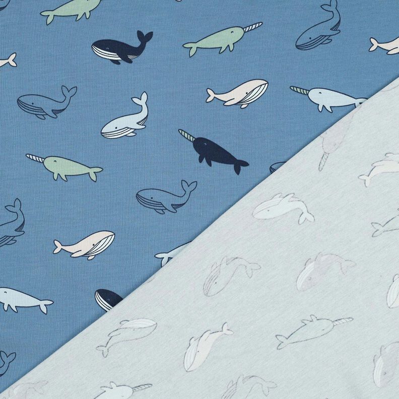 Bavlněný žerzej Roztomilé velryby | Poppy Fabrics – modrošedá/namornicka modr,  image number 4