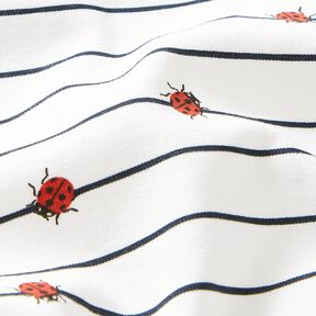 Bavlněný žerzej Pruhy a berušky – vlněná bílá, 