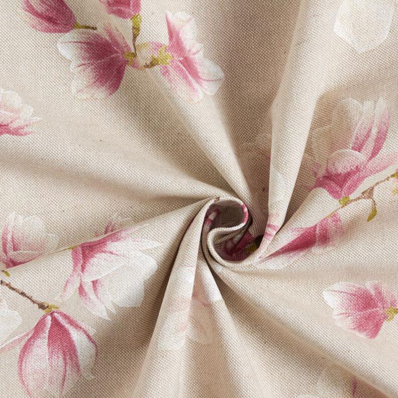 Dekorační látka Polopanama Květ magnolie – slézová/přírodni, image number 3
