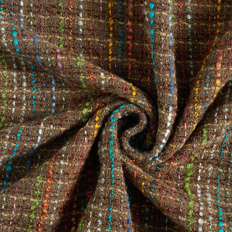 Směs panenské vlny Bouclé s barevnými pruhy a lurexem – středně hnědá,  image number 5