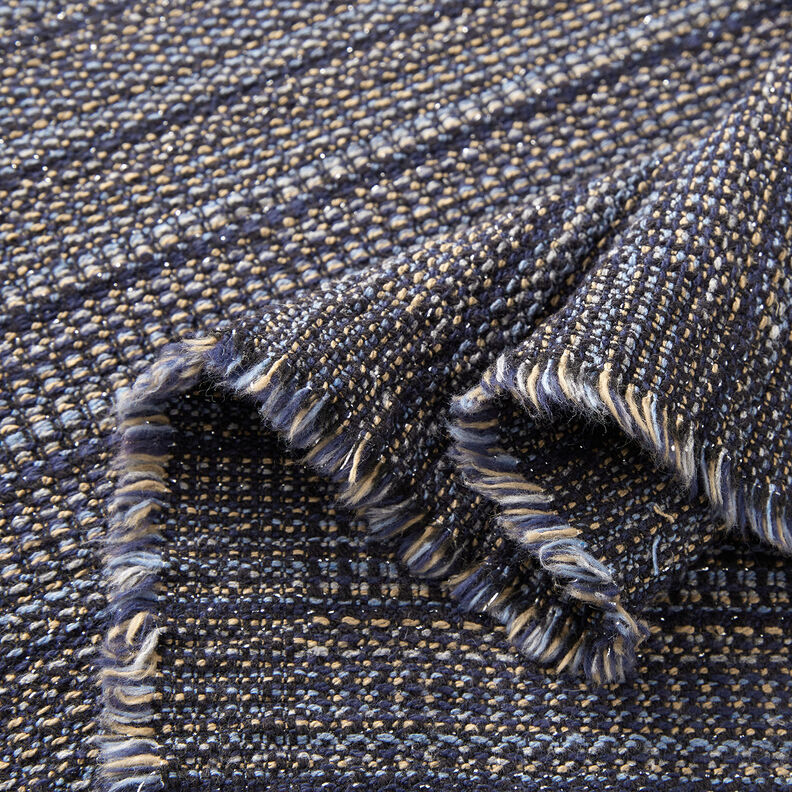 Kabátovina s texturou z třpytivé příze – noční modrá/pískove hnědá,  image number 3