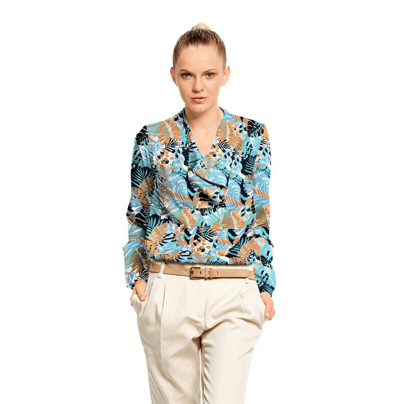 Krepsatén Palmy a Monstera – brilantní modrá/černomodrá,  image number 5