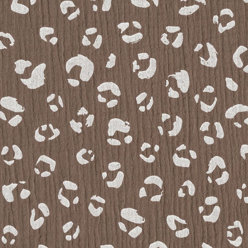 Mušelín / dvojitá mačkaná tkanina Velký leopardí vzor – tmavá taupe/bílá,  image number 1