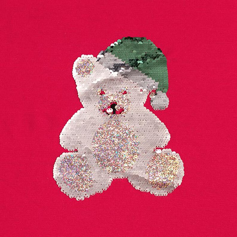 Panel Francouzské froté letní teplákovina Vánoční plyšový medvídek – vlněná bílá/červená,  image number 7