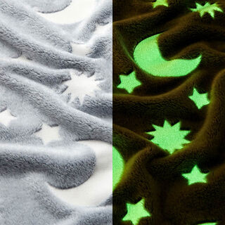 Hebký fleece Ve tmě svítící měsíc a hvězdy – noční modrá/kremová, 