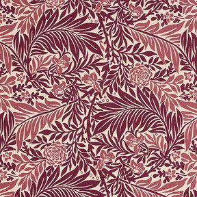 Dekorační látka Polopanama Květy a úponky – přírodni/burgundská červená, 
