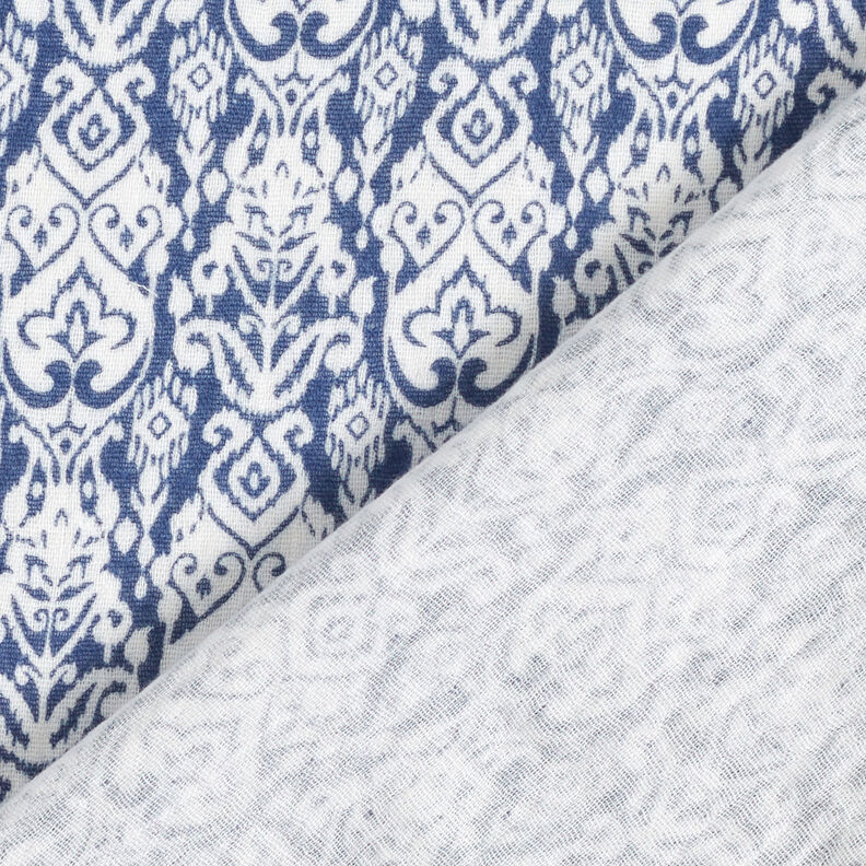 Mušelín / dvojitá mačkaná tkanina Tradiční vzor – bílá/indigová,  image number 5