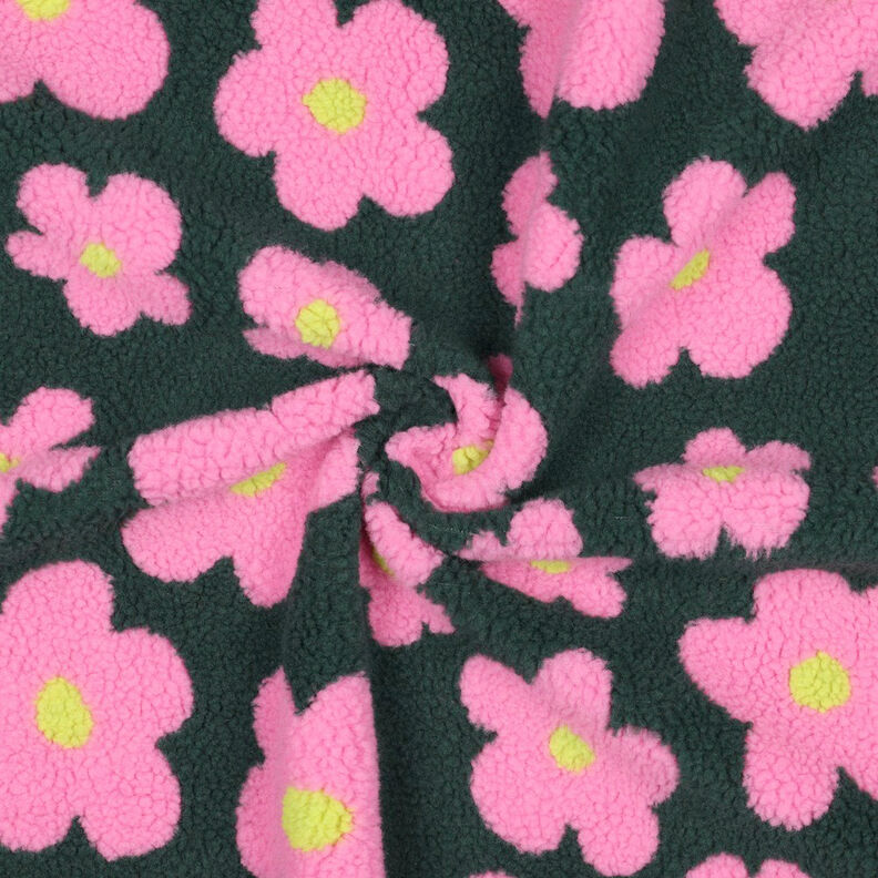 Plyš teddy Květiny | Poppy Fabrics – tmavě zelená/pink, image number 4