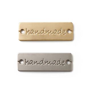 Placky s nápisem „handmade“ [ 3 x 1 cm ] | Prym – stříbrná kovový/zlatá, 