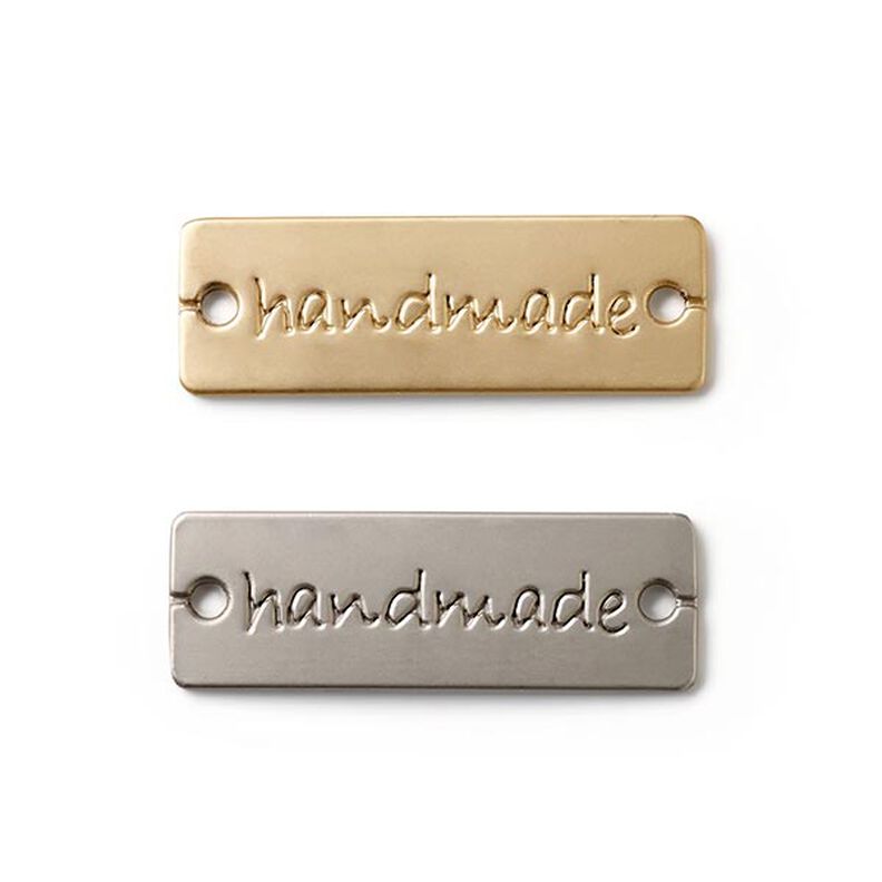 Placky s nápisem „handmade“ [ 3 x 1 cm ] | Prym – stříbrná kovový/zlatá,  image number 1