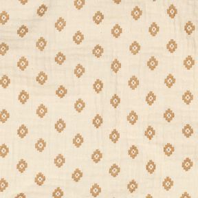 GOTS Mušelín / dvojitá mačkaná tkanina Boho diamantový vzor  | Poppy Fabrics – kremová/skořicová, 