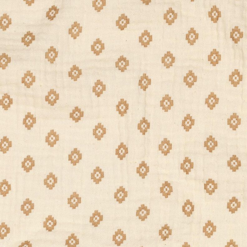 GOTS Mušelín / dvojitá mačkaná tkanina Boho diamantový vzor  | Poppy Fabrics – kremová/skořicová,  image number 2