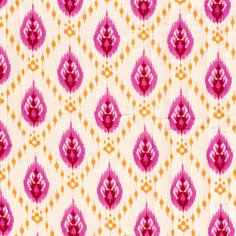 Prošívaná látka Mušelín Etnické květiny – vlněná bílá/pink,  image number 3