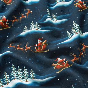 Francouzské froté letní teplákovina Santa Claus přichází | Glitzerpüppi – noční modrá/chili, 