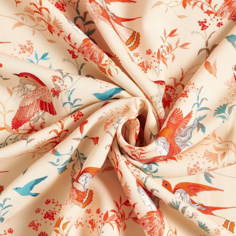 Viskózová látka LENZING™ ECOVERO™ Ptáci a víly | Katia Fabrics – kremová/ohnivě červená, image number 3