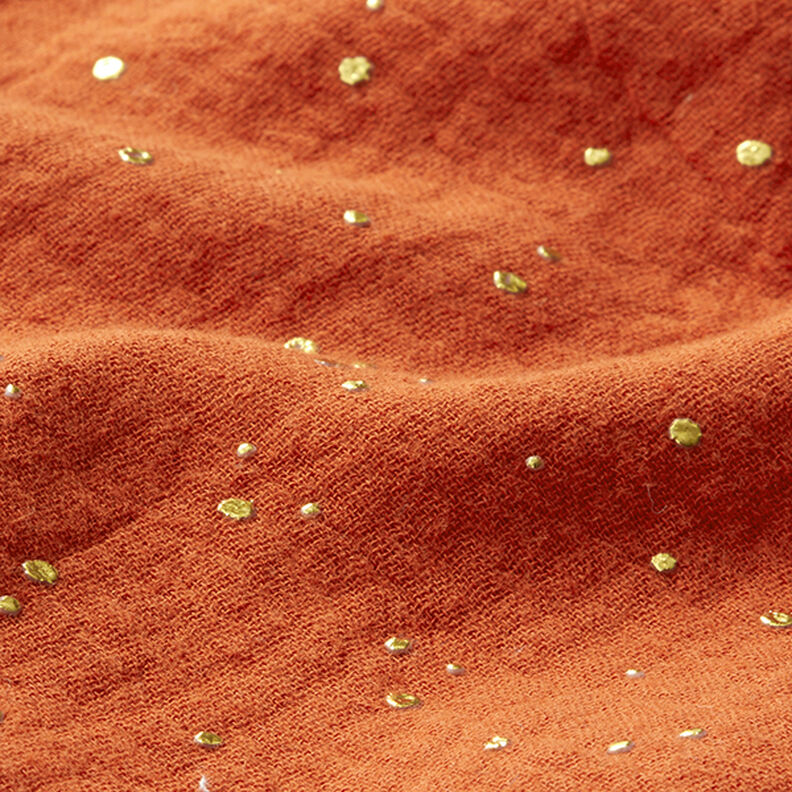 Bavlněný mušelín Rozptýlené zlaté tečky – terracotta/zlatá,  image number 2