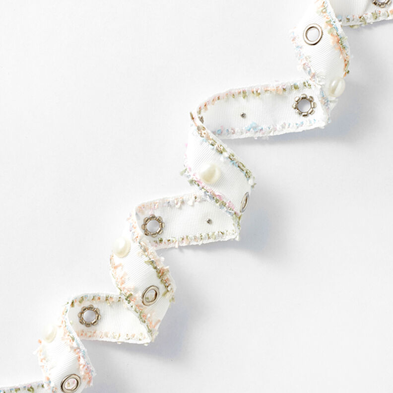Tkaná stuha Očka a perličky Pastel [25 mm] – bílá/růžová,  image number 1