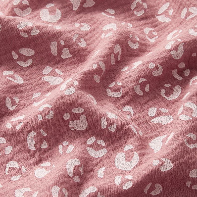 Mušelín / dvojitá mačkaná tkanina Velký leopardí vzor – tmavě starorůžová/bílá,  image number 2