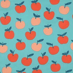 Bavlněný popelín Velká jablka | Poppy Fabrics – modrá aqua/lososová, 