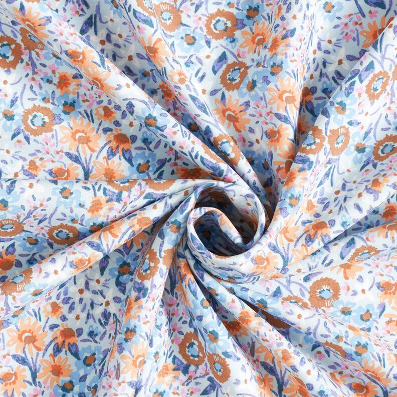 Viskózový popelín moře květin – světle modra/broskvově oranžová,  image number 3