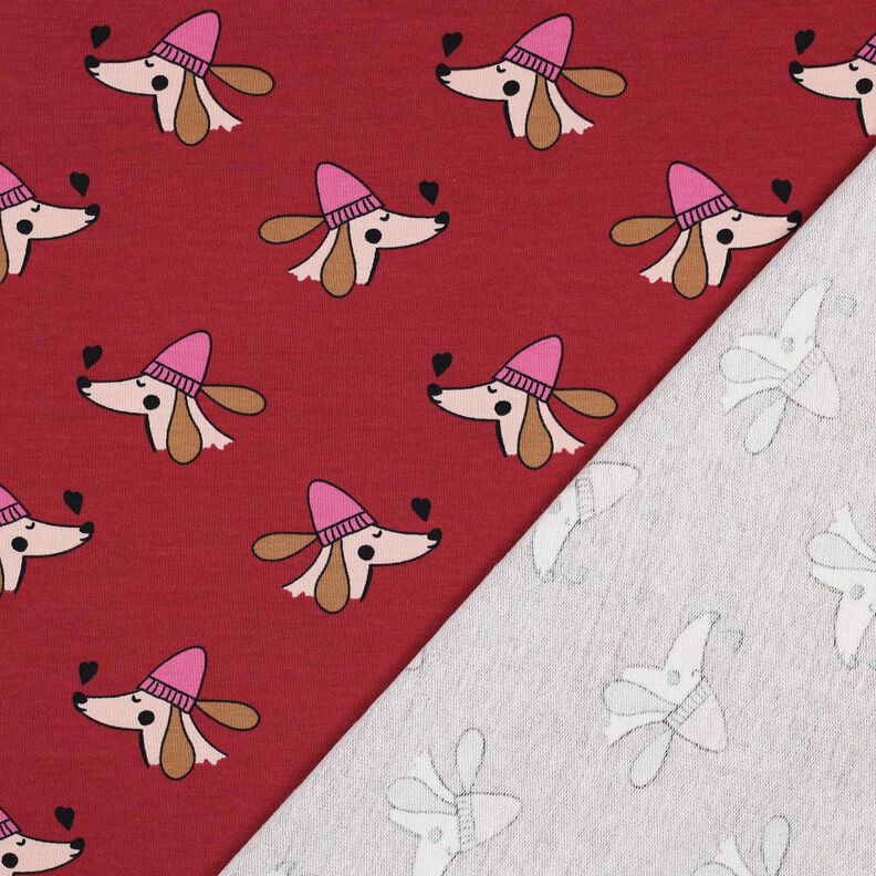 Letní teplákovina Pes s kloboukem | Poppy Fabrics – tmavě červená/pink,  image number 3