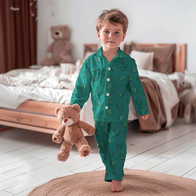 Bavlněný flanel Drzí dinosauři | Poppy Fabrics – džínově modrá/smaragdově zelená, image number 5