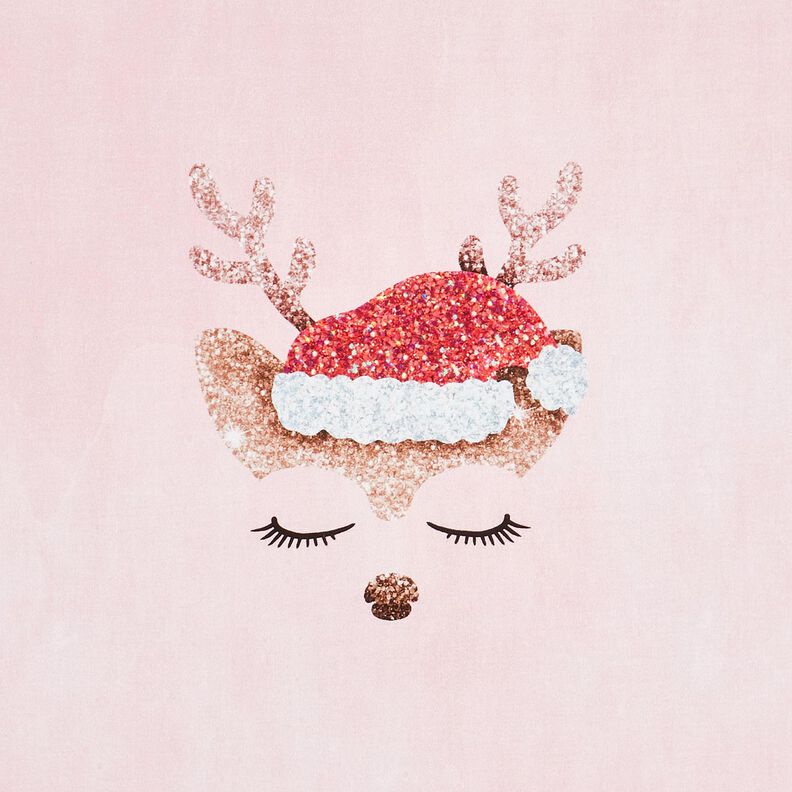Bavlněný žerzej Spící třpytivý jelen Panel | Glitzerpüppi – rose/světle starorůžová,  image number 7