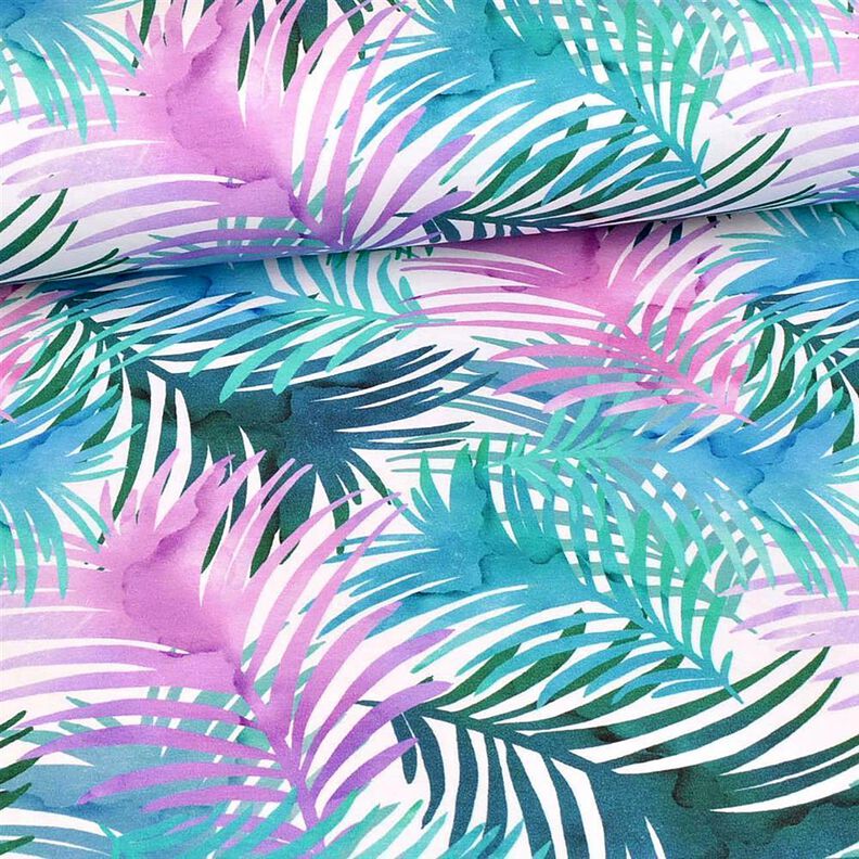 Bavlněný žerzej Barevné palmové listy | Glitzerpüppi – bílá,  image number 2