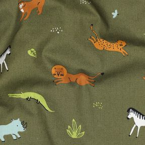 GOTS Bavlněný popelín Stepní zvířata | Poppy Fabrics – tmave olivová, 