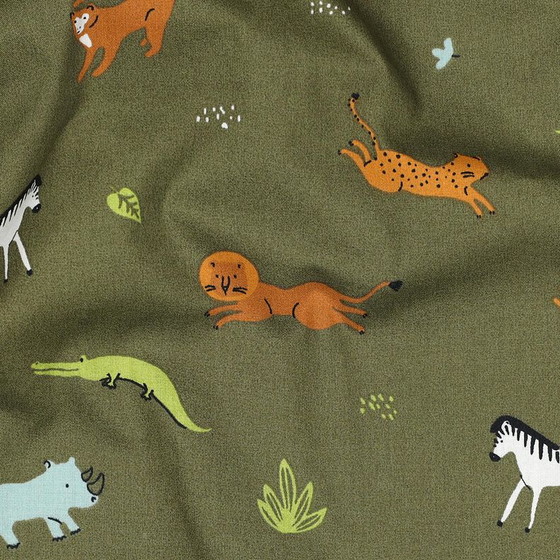 GOTS Bavlněný popelín Stepní zvířata | Poppy Fabrics – tmave olivová, image number 2
