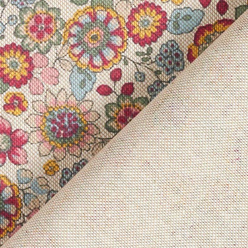 Dekorační látka Polopanama Velké květy – přírodni/pink,  image number 4