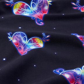 Bavlněný žerzej Barevná srdce | Glitzerpüppi  – noční modrá/malinová, 