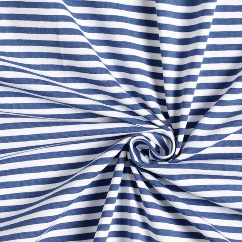 Bavlněný žerzej úzké proužky – džínově modrá/bílá,  image number 4