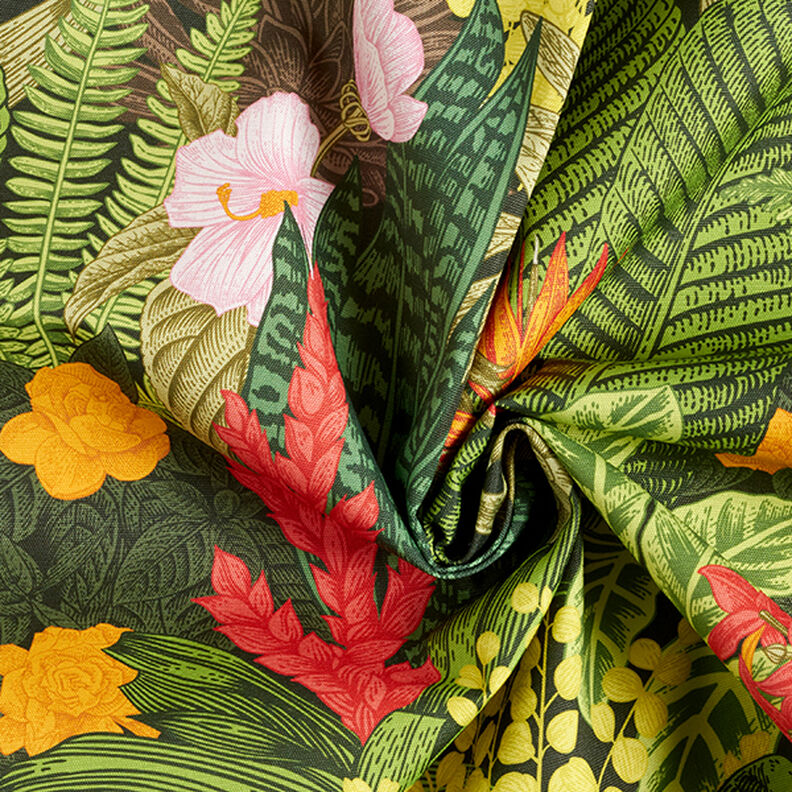 Látka pro venkovní použití Plátno Exotické rostliny – tmavě zelená,  image number 3