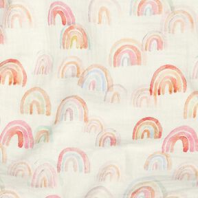 Mušelín / dvojitá mačkaná tkanina Barevné duhy digitální potisk | Poppy Fabrics – slonová, 