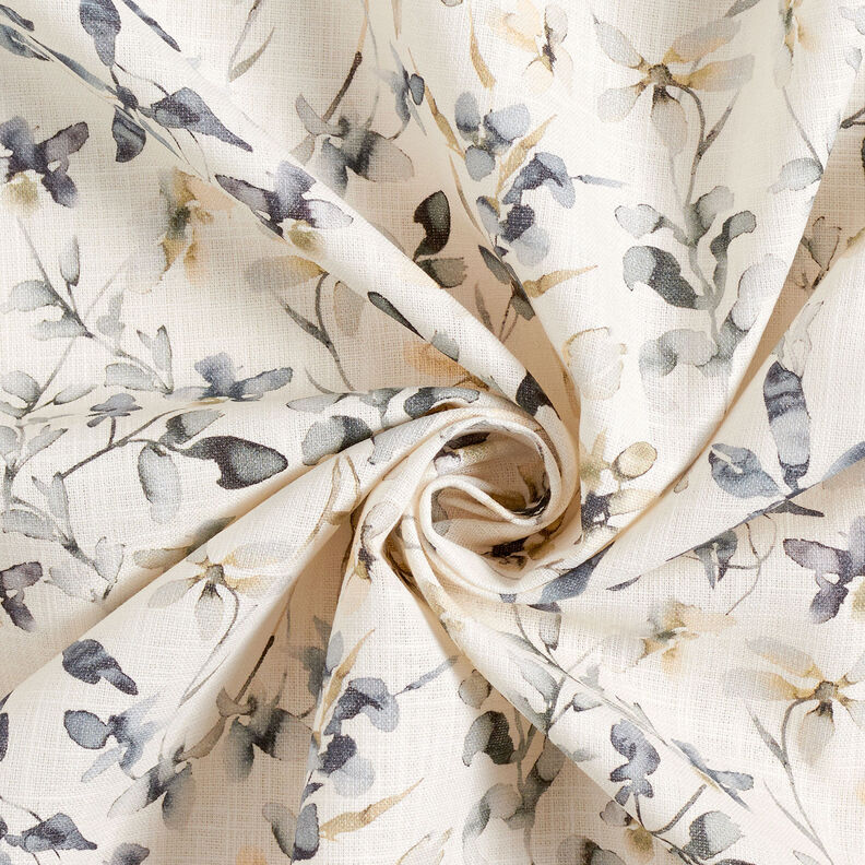 Směs len-bavlna akvarelové větve – vlněná bílá,  image number 4