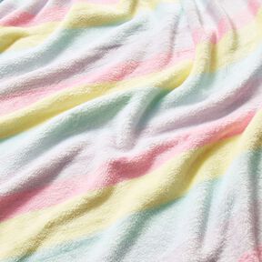 Hebký fleece Pastelové duhové pruhy – světle žlutá/růžová, 