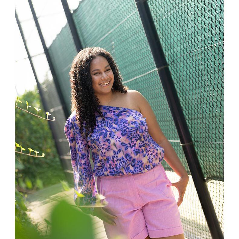 Bavlněný satén Akvarelové květiny digitální potisk | Poppy Fabrics – cashew (béžová)/světle fialova,  image number 5