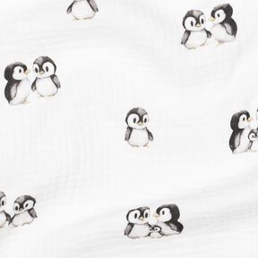 GOTS Mušelín / dvojitá mačkaná tkanina Tučňáci digitální potisk | Poppy Fabrics – slonová, 